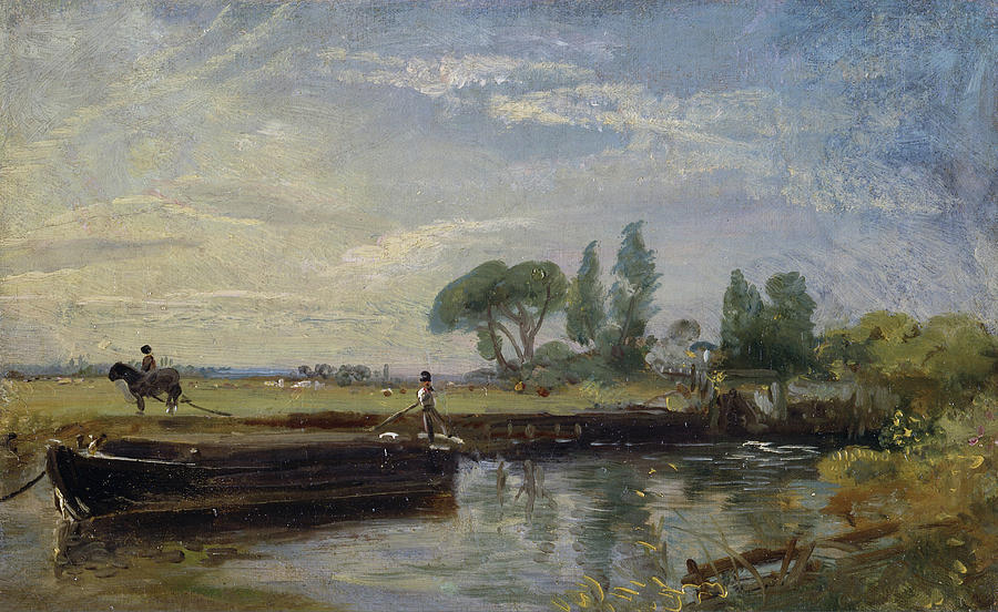 John Constable Painting - Barge below Flatford Lock by John Constable