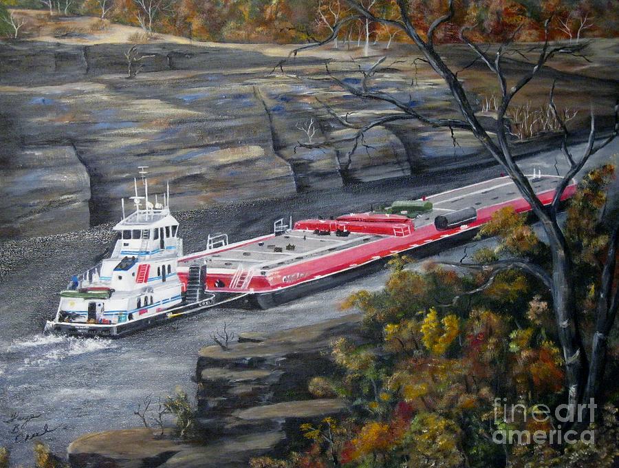 Transportation Painting - Barge on Warrior River by Faye Creel