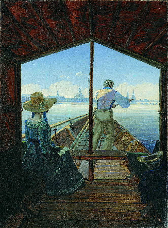 Barge Trip on the Elbe near Dresden. Morning on the Elbe Painting by Carl Gustav Carus