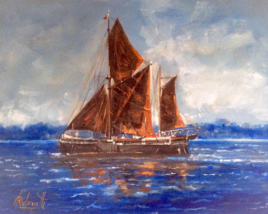 Barge with old sails Painting by Raouf Oderuth