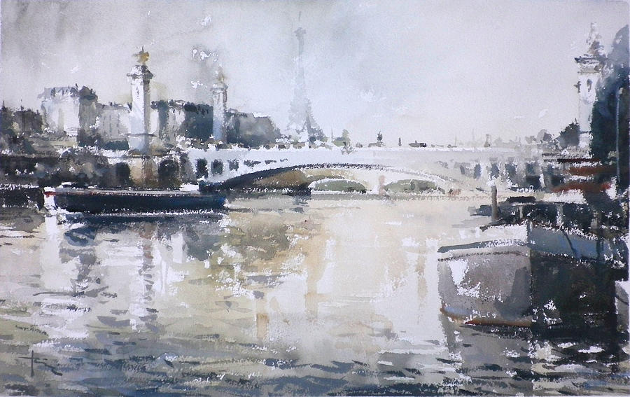 Barges in Paris 2 Painting by Tony Belobrajdic