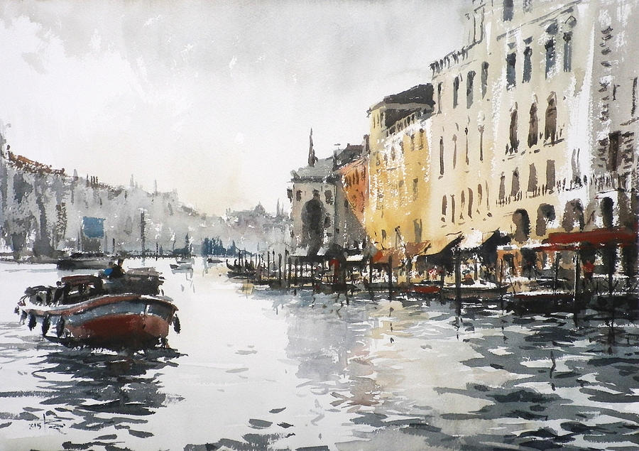 Barges of Venice 1 Painting by Tony Belobrajdic