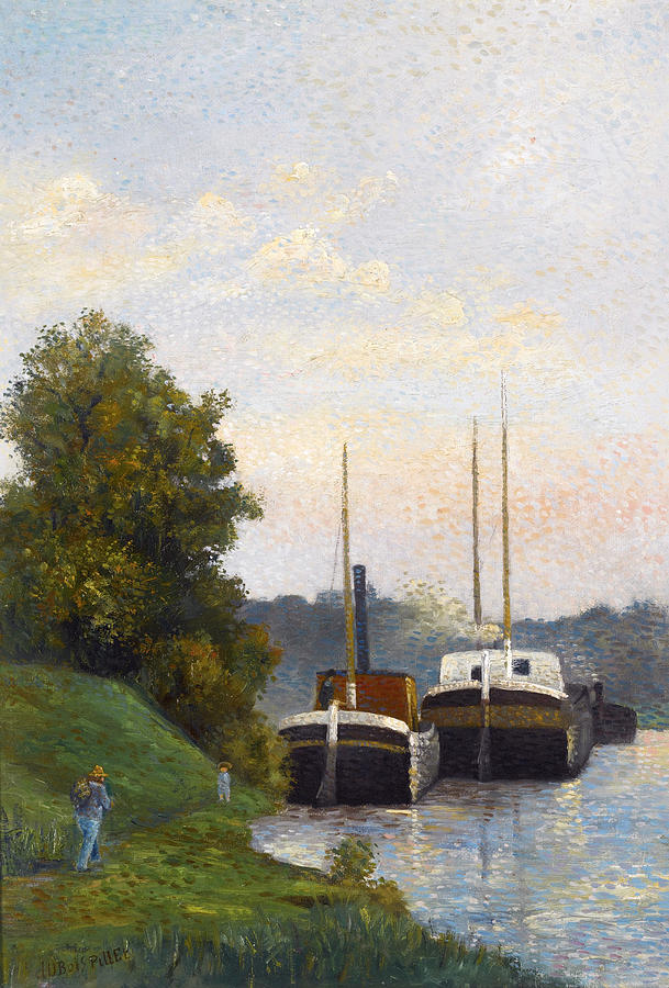 Barges on the Seine Painting by Albert Dubois-Pillet