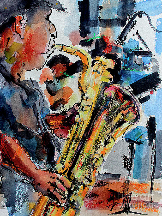 Baritone Saxophone Mixed Media Music Art Painting by Ginette Callaway