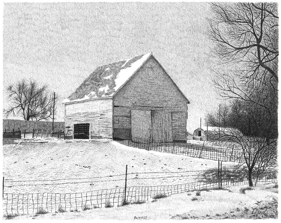 Rural Scene Drawing - Barn 25 by Joel Lueck
