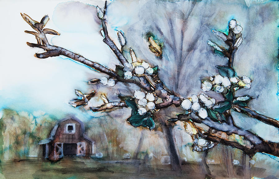 Barn and Blossoms Painting by Tara Thelen