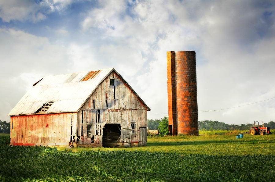 Barn and Brick Silo Photograph by Marty Koch