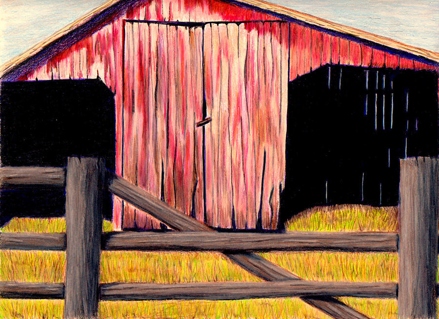 Barn And Fence Drawing By Jay Johnston