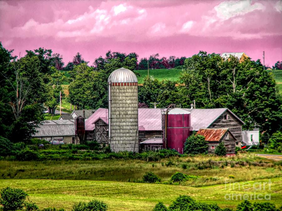 Barn and Silo with Infrared Touch of Pink Effect Mixed Media by Rose Santuci-Sofranko
