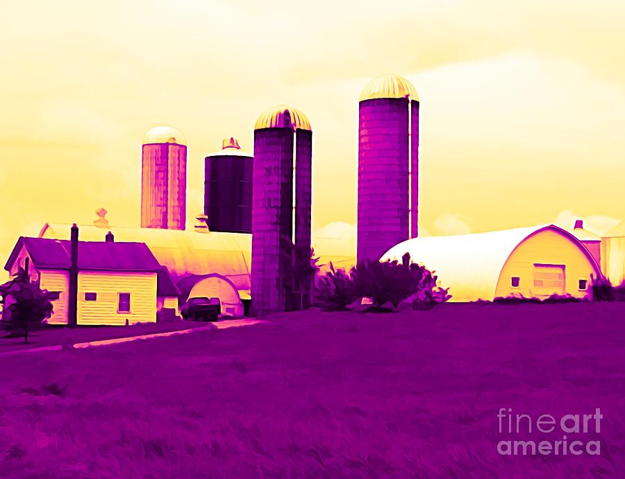 Barn and Silos Amertrine Effect Mixed Media by Rose Santuci-Sofranko