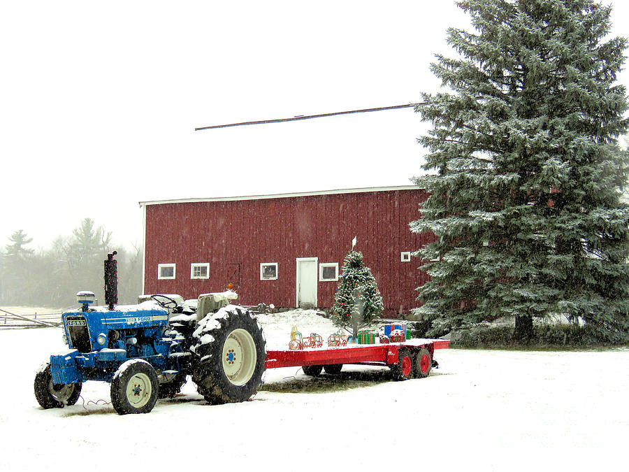Barn and Tractor Holiday Scene Photograph by Janice Drew