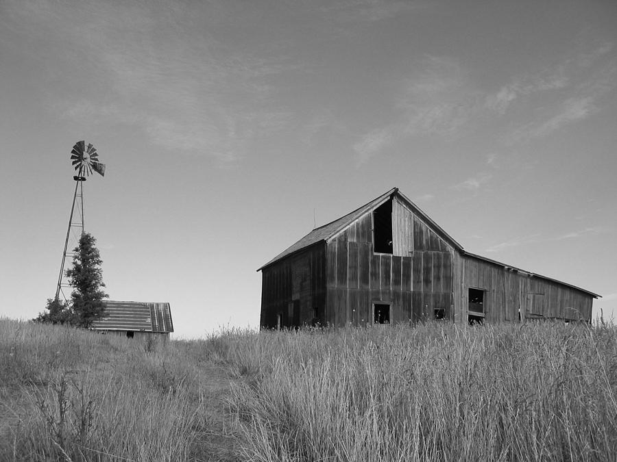 Black And White Photograph - Barn and Windmill II by Dylan Punke