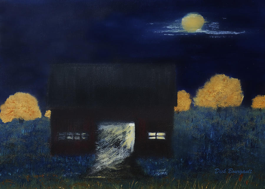 Barn At Night Painting by Dick Bourgault