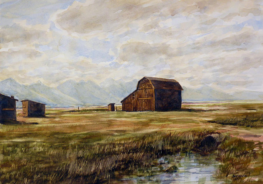 Old Barn Painting - Barn At Teton Mountains by Carl Whitten