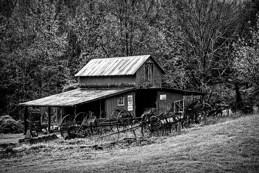 Barn Collectibles on the Farm Black and White Photograph by Debra and Dave Vanderlaan