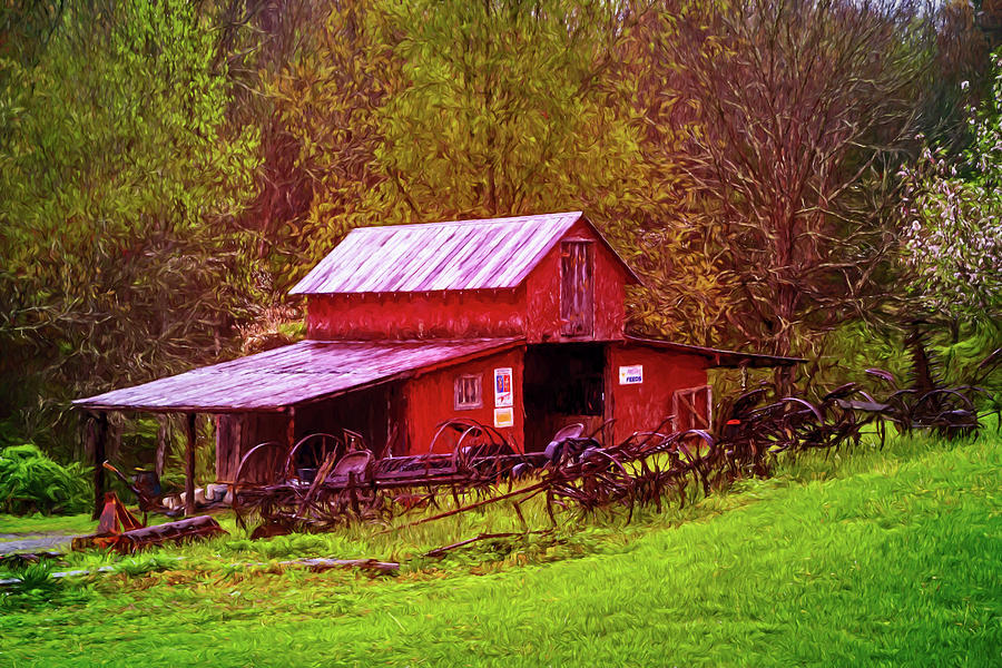 Barn Collectibles on the Farm Oil Painting Photograph by Debra and Dave Vanderlaan