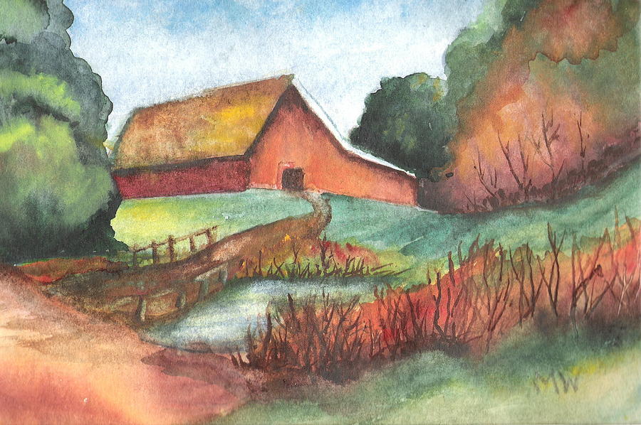 Barn in Autumn Painting by Marsha Woods