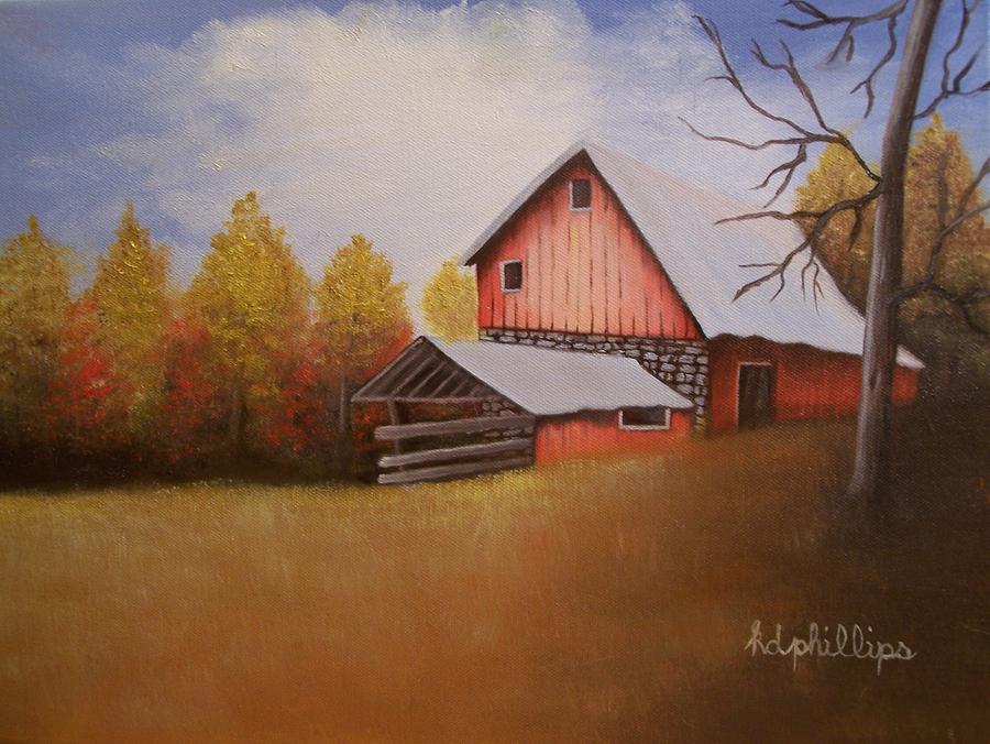 Barn Painting - Barn in Fall by Karen Phillips