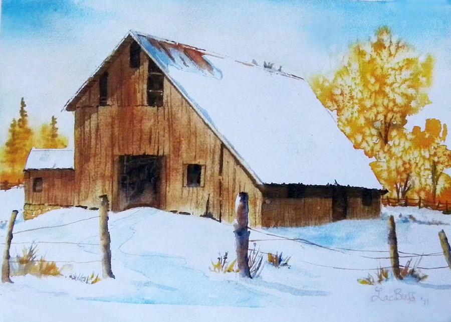 Barn in Snow, 8x10, watercolor, '11 Painting by Lac Buffamonti - Fine ...