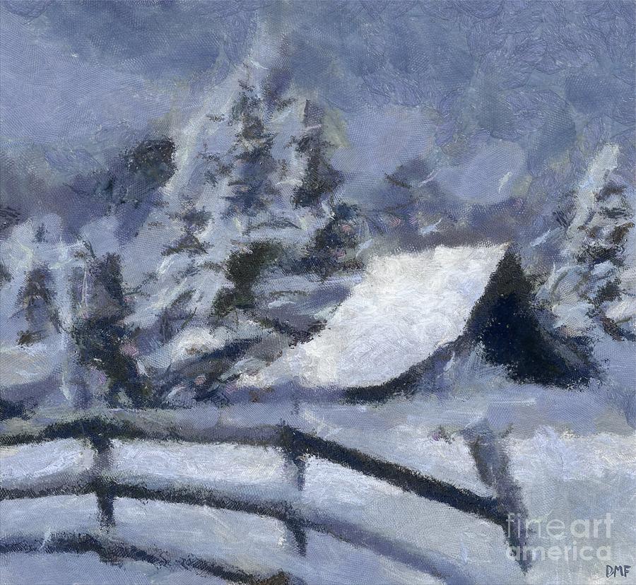Barn In Snow Painting by Dragica Micki Fortuna