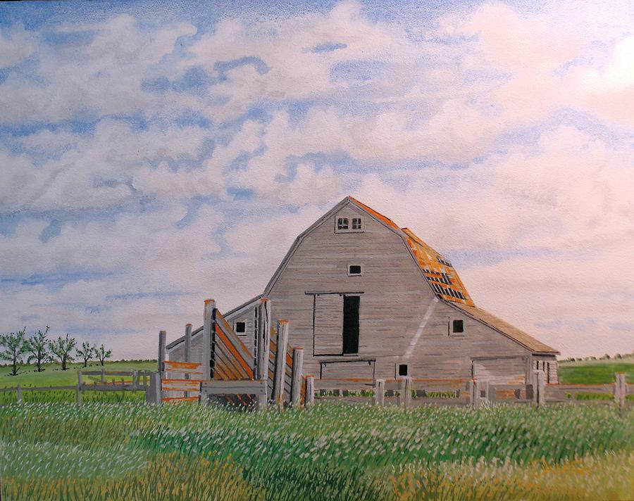 Barn Painting - Barn In The Grass by David Wolfer