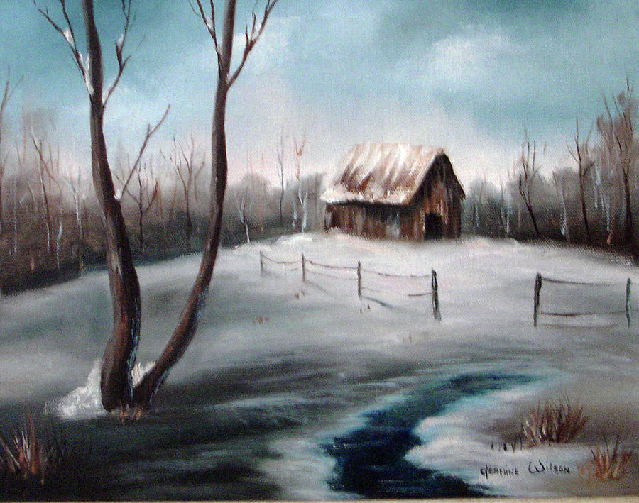 Barn Painting - Barn in the Snow by Jeanine Dahlquist