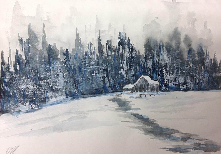 Barn in the Woods - Winter Painting by Desmond Raymond