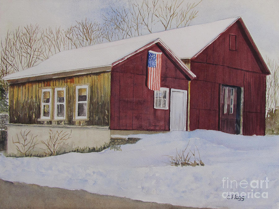 Barn in Winter Painting by Carol Flagg