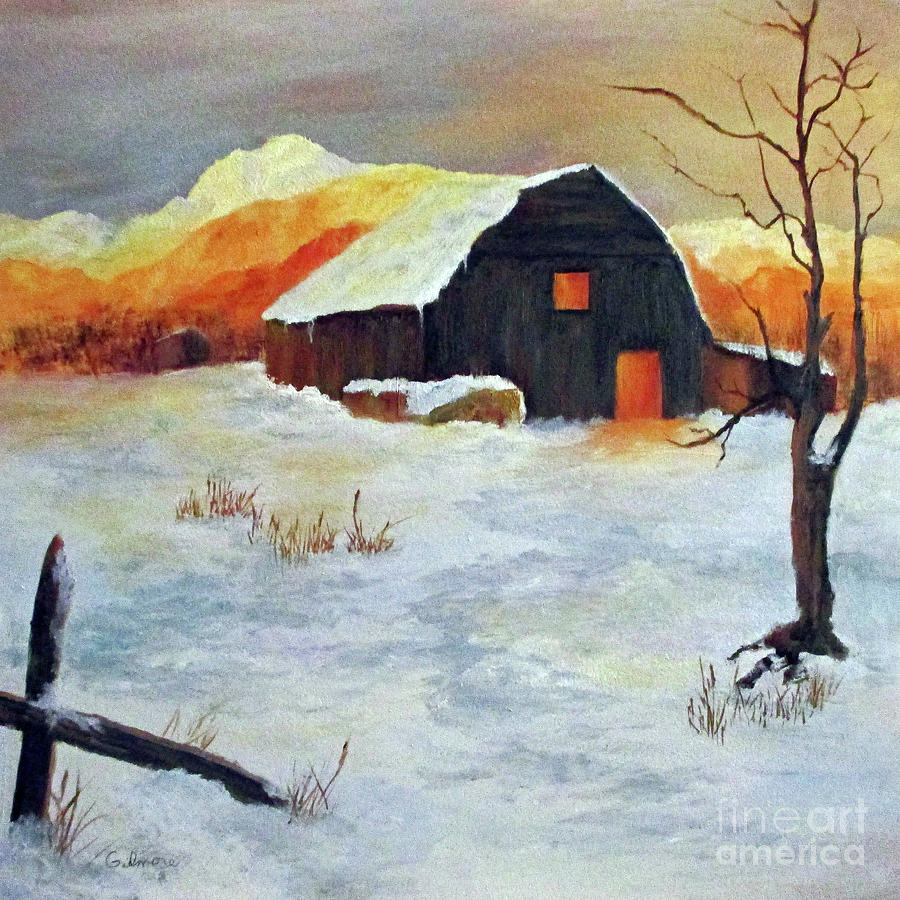 Barn in Winter Painting by Roseann Gilmore