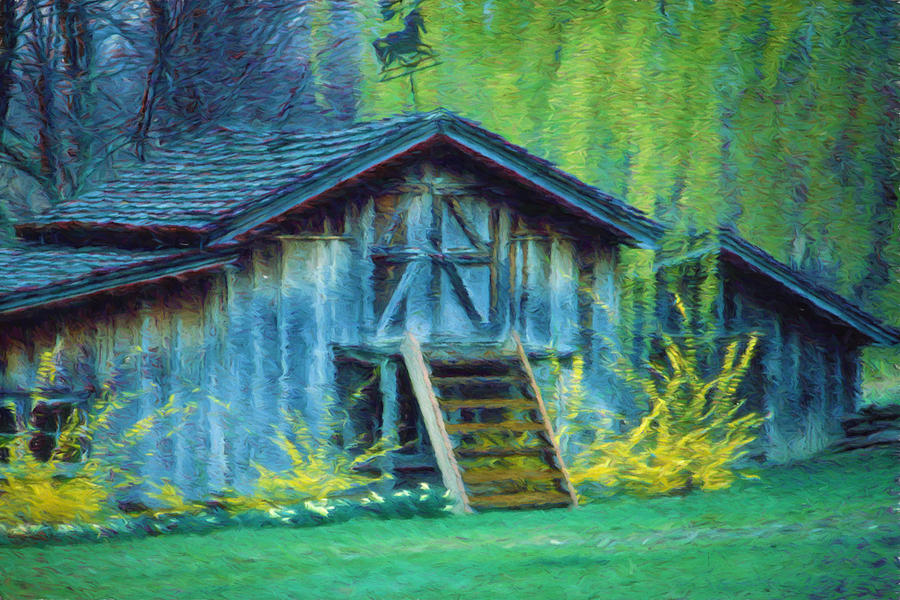 Barn in Yellow Digital Art by Cathy Anderson