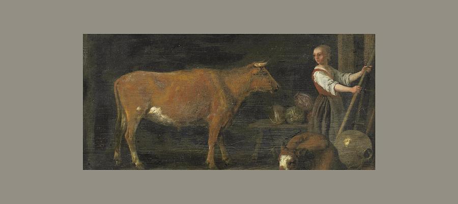  Barn Interior With A Milkmaid And Cattle Painting by MotionAge Designs