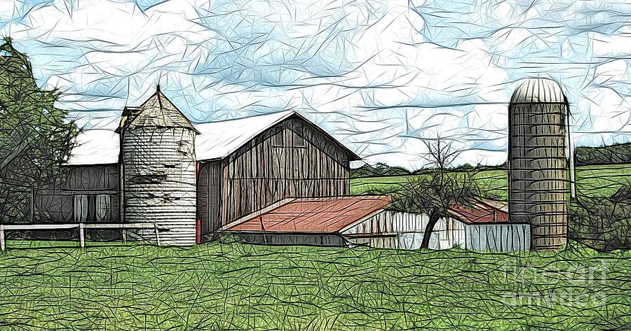 Barn Landscape Colored Pencil Chicken Scratch Effect Photograph by Rose Santuci-Sofranko