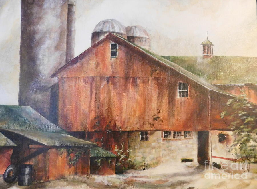 Barn on Hobson Road Painting by Joan Clear