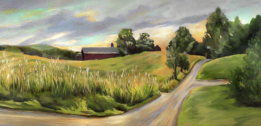 Barn on the Ridge in West Newbury Vermont Painting by Nancy Griswold