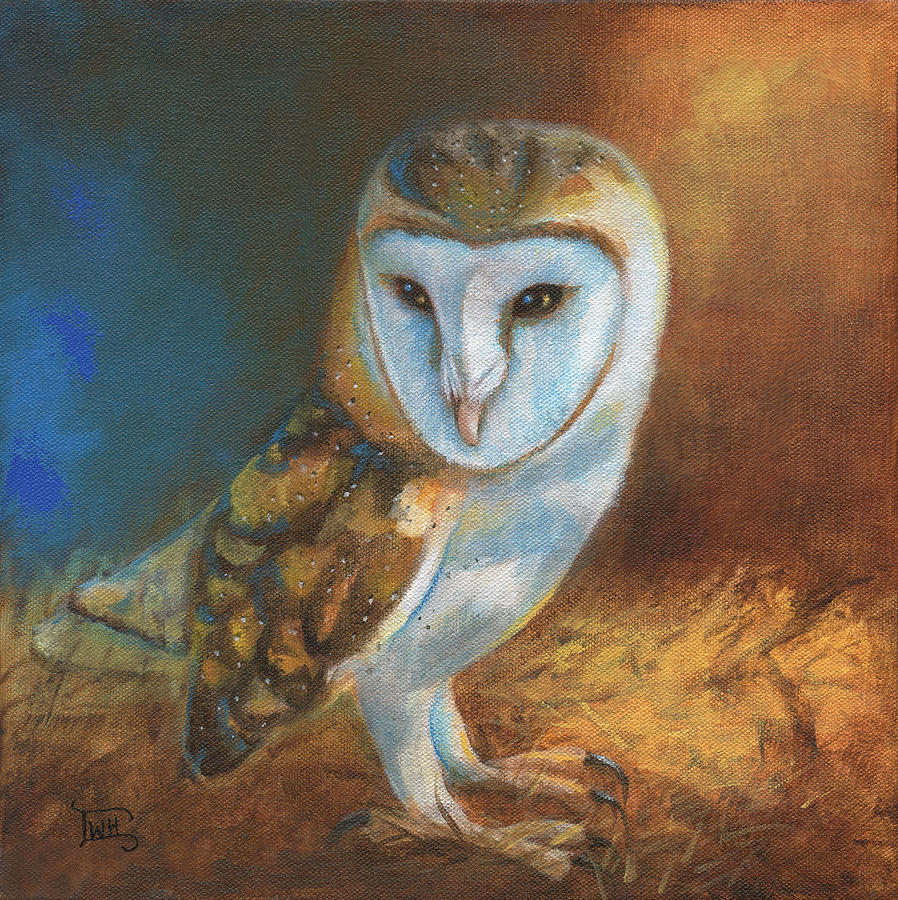 Barn Owl Blue Painting by Terry Webb Harshman