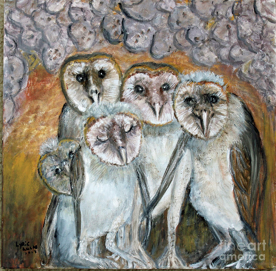 Barn Owl Chicks In Cave Painting by Lyric Lucas