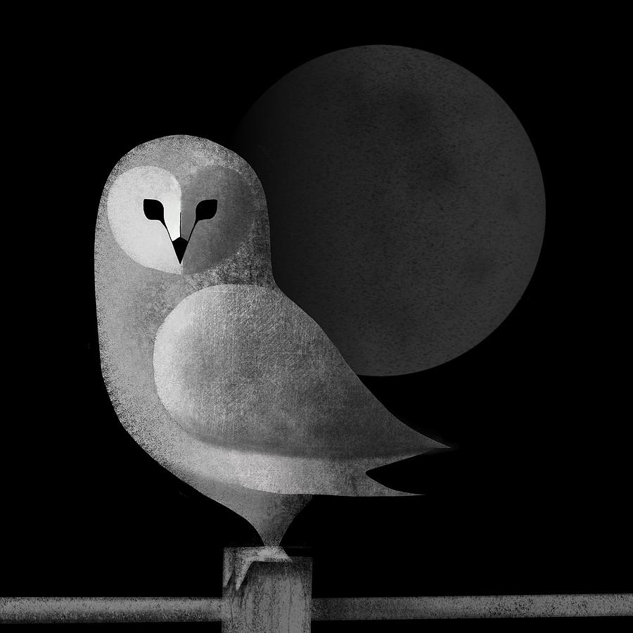 Owl Painting - Barn Owl Full Moon by Little Bunny Sunshine