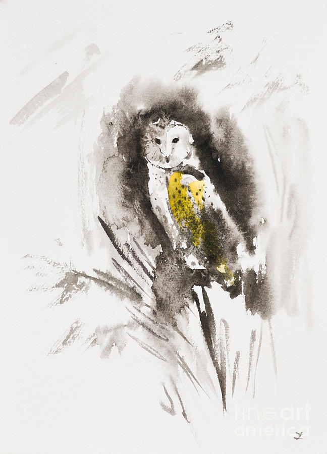 Barn Owl Gaze Painting by Zaira Dzhaubaeva