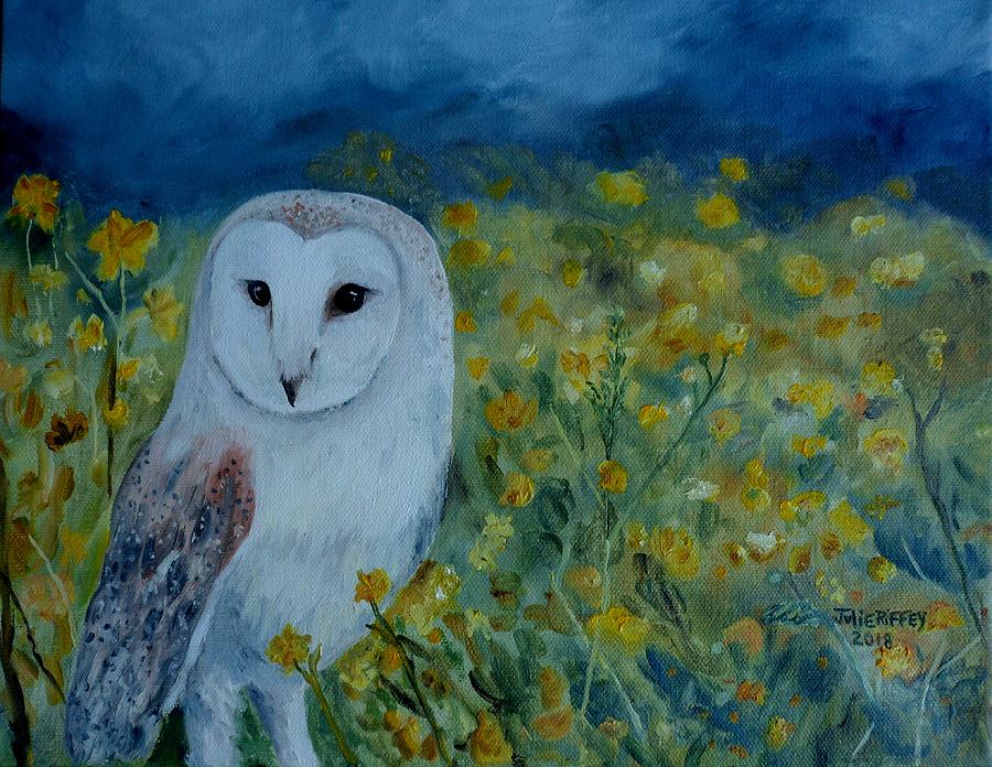 Barn Owl in the Wildflowers Painting by Julie Brugh Riffey
