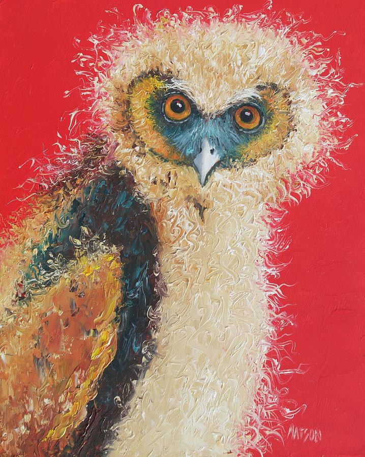 Barn Owl On A Red Background Painting