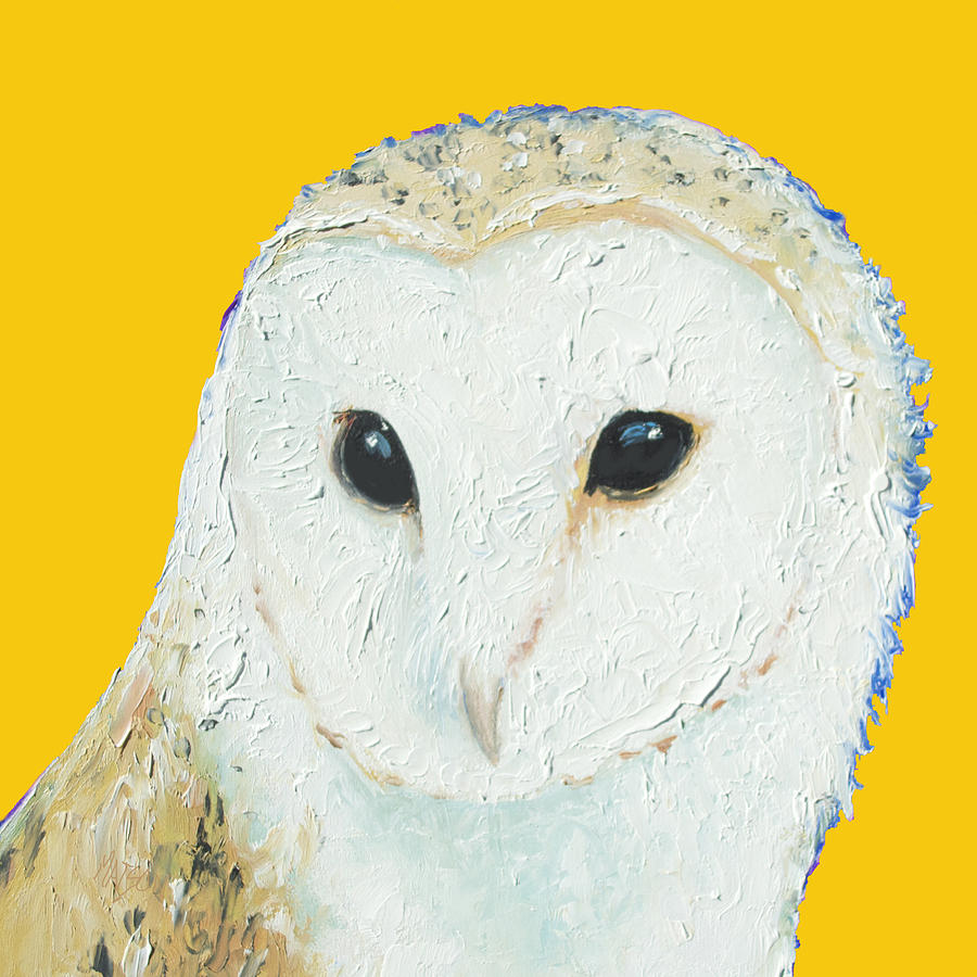 Barn owl on yellow background for the nursery Painting by Jan Matson