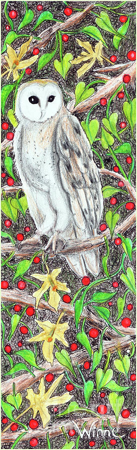 Barn Owl with Lattice Work of Branches Painting by Lise Winne