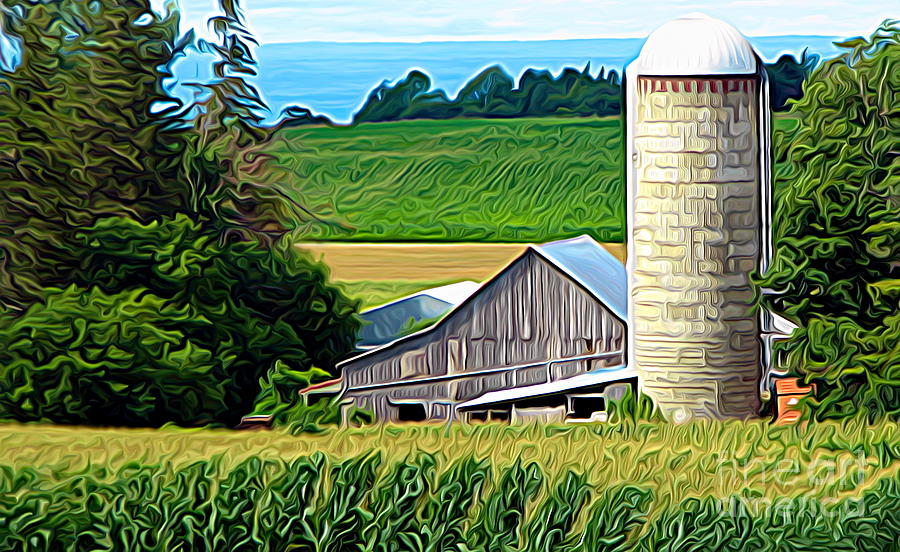 Barn Silo and Crops in NYS Expressionistic Effect Photograph by Rose Santuci-Sofranko