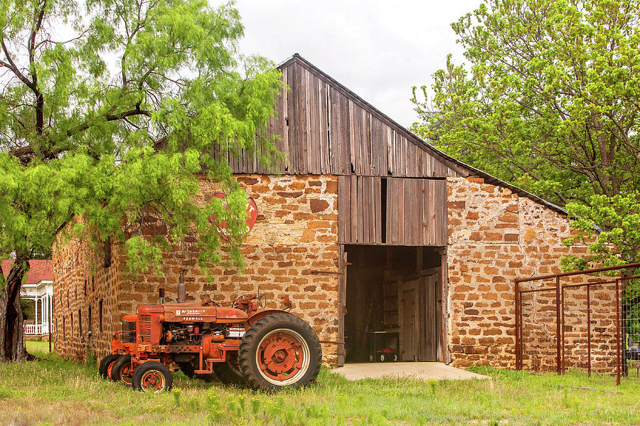 Vintage Photograph - Barn with Farmall Tractors by Art Block Collections