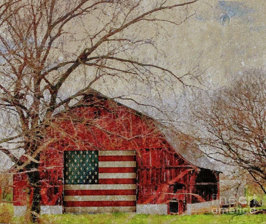Barn with Flag in Winter Photograph by Janette Boyd
