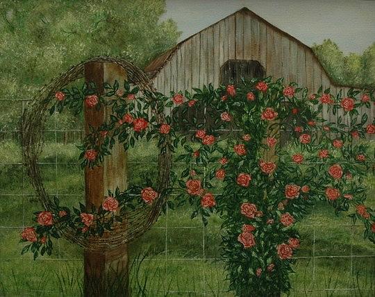 Barn Painting - Barn with Roses by Tresa Crain Barn Painting - Barn with Roses by Tresa Crain