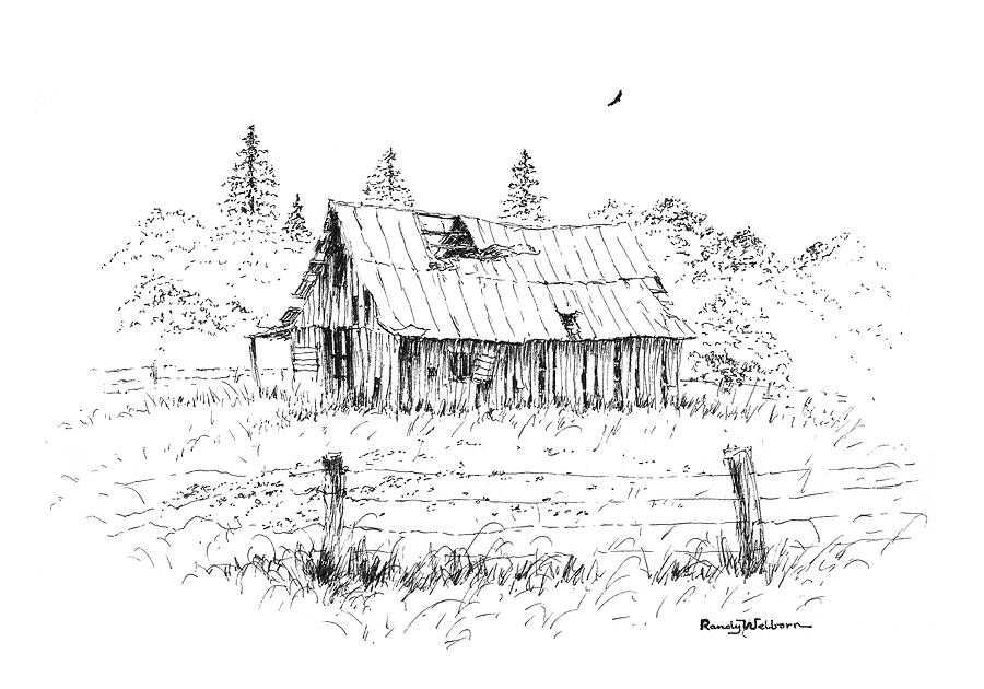 Barn with Skylight Drawing by Randy Welborn