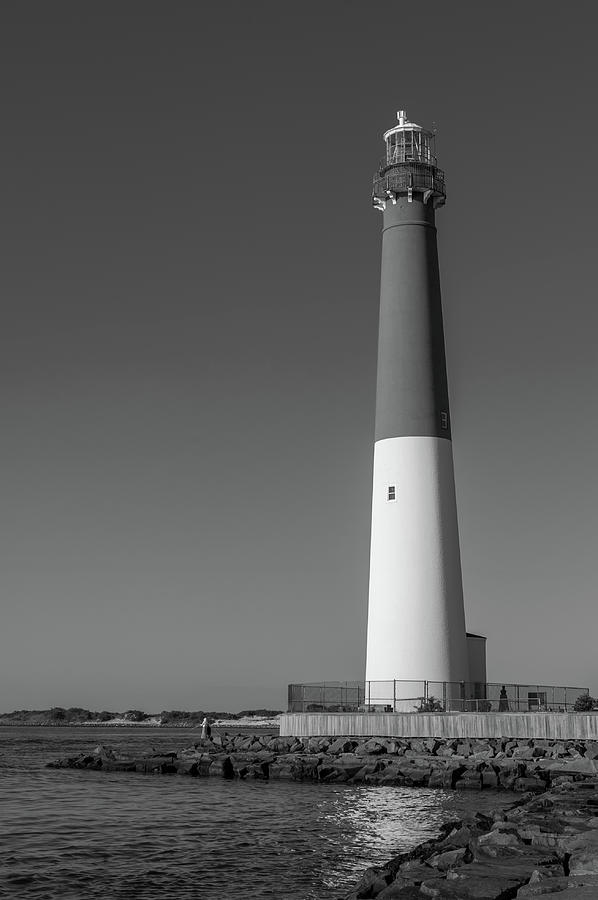 Barnegat Lighthouse and Inlet New Jersey Black and White Photograph by Terry DeLuco