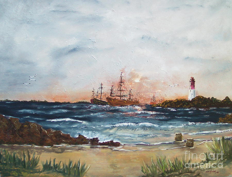Barnegat Lighthouse Painting by Miroslaw  Chelchowski