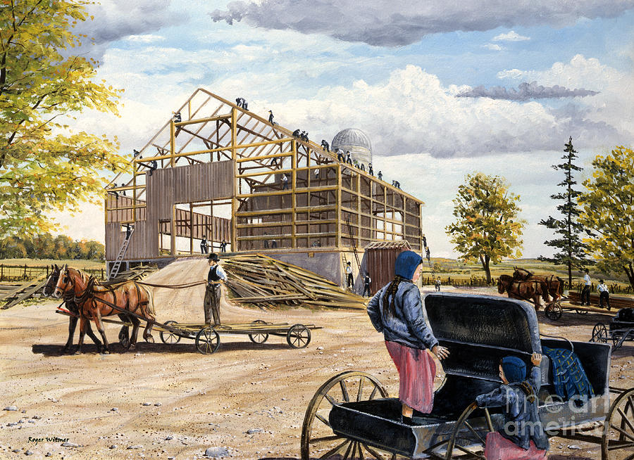 Barnraising Painting by Roger Witmer